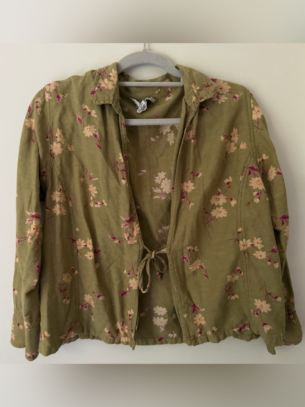 Vintage April Cornell Green Floral Tie—Front Top